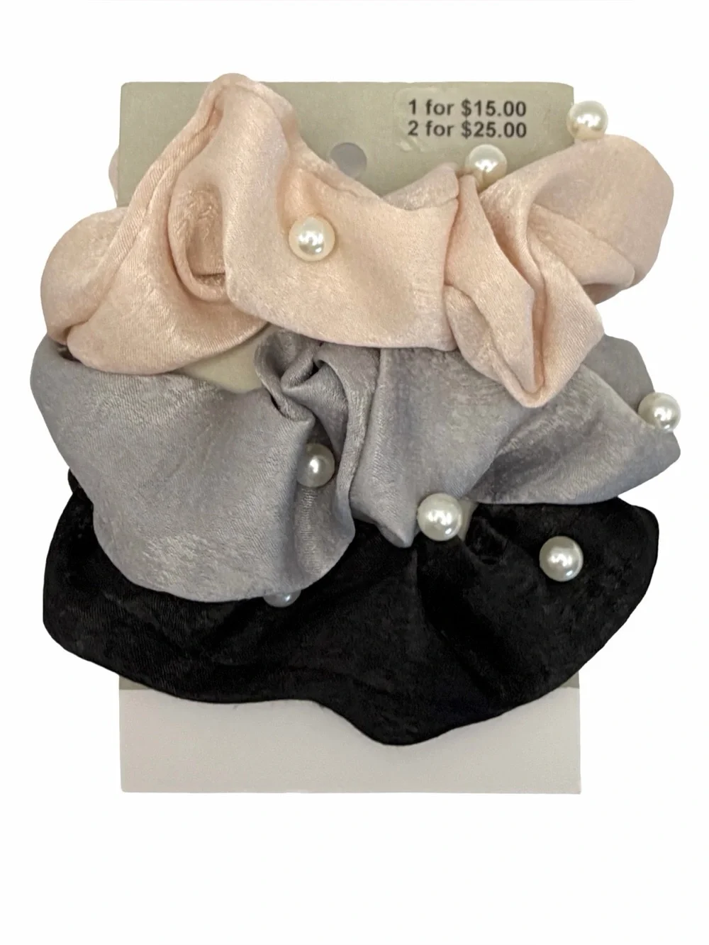 Nordstrom BP Pearl Embellished Satin Jacquard Scrunchie Set Of 3